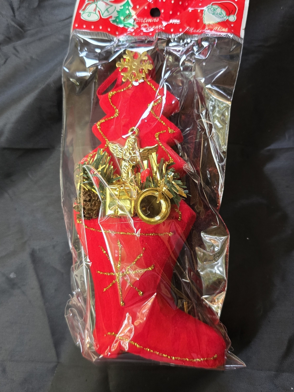 Red Velvet Christmas Stocking Ornament with Gold Accents(10 Pack)